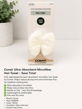 Conair Ultra-Absorbent Microfiber Hair Towel - White